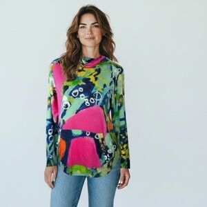 Claire Desjardins blouse turtleneck top wearable art abstract print size S